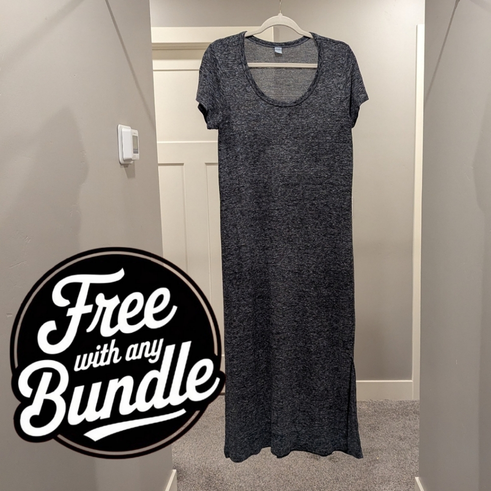 Linen-Blend Maxi T-Shirt Shift Dress from Old Navy in heather gray, size L